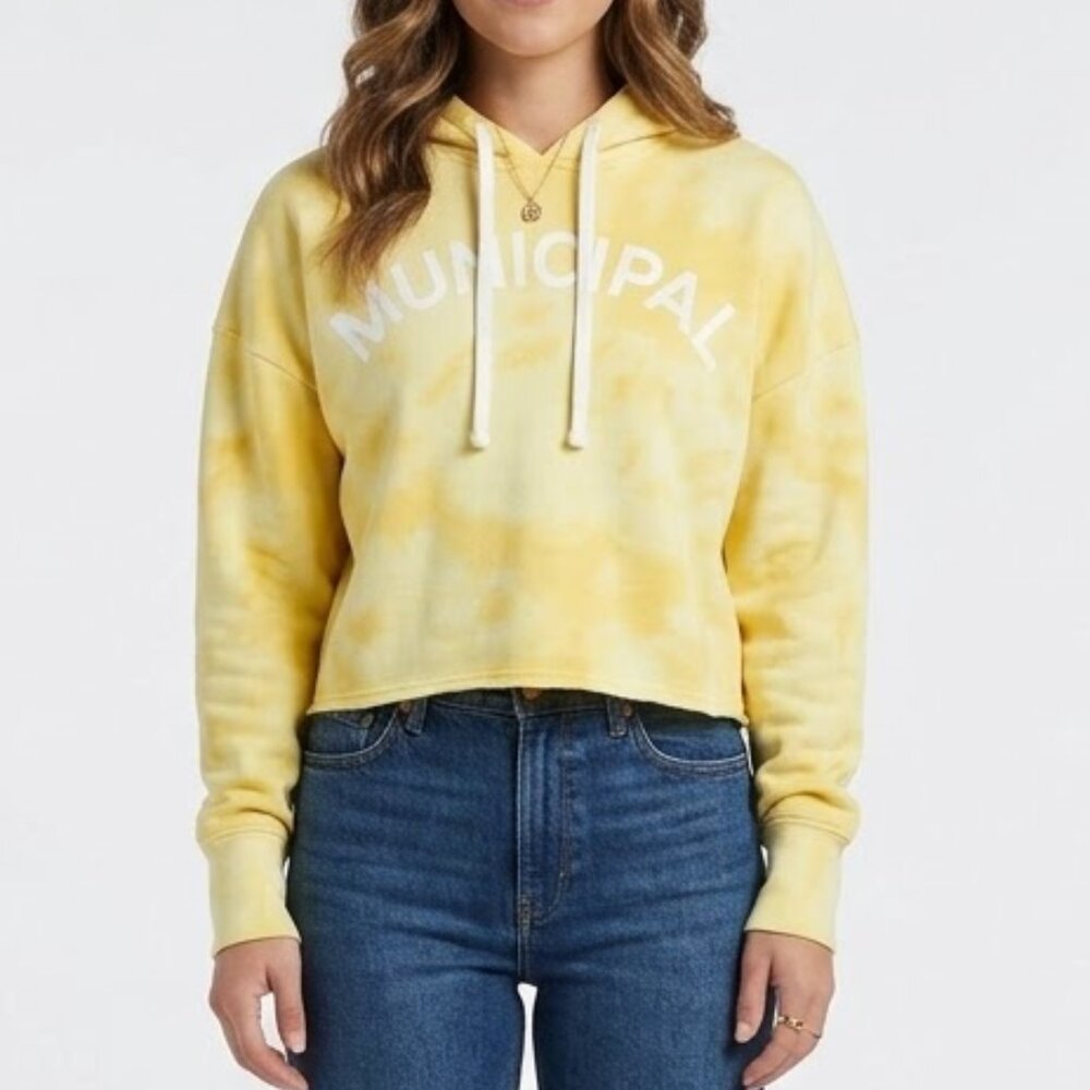 Municipal M.OG Yellow Tie Dye Cropped Hoodie Sport Utility Gear Small